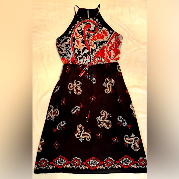 Ann Taylor Loft a-line sleeveless tie shoulder print dress - Picture 1 of 2